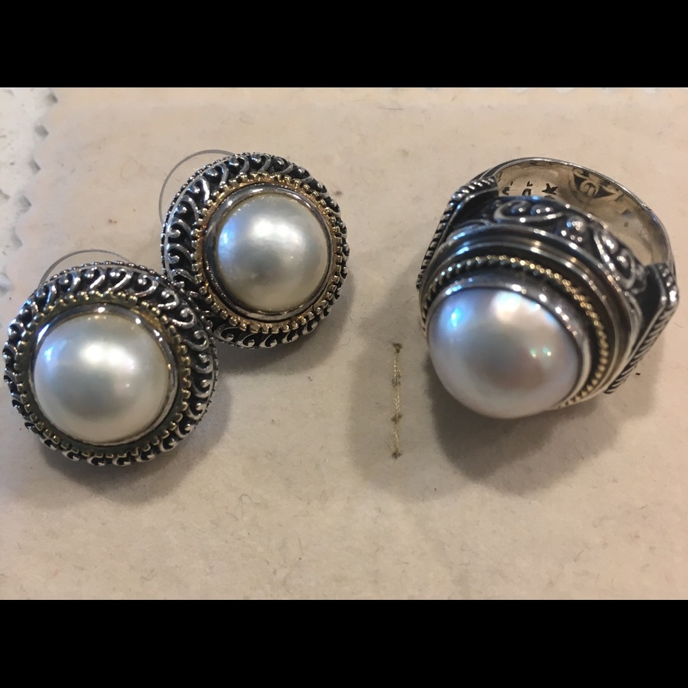 SOLD Sterling Silver and 14K Yellow Gold Pearl Set - Picture 2 of 7